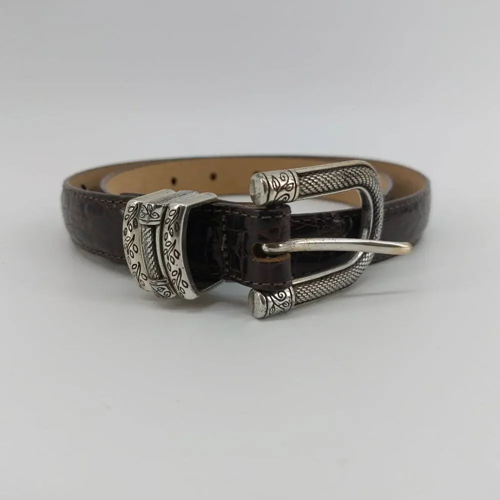 Vintage Brighton Classic Brown Genuine Leather Belt C3708 Silver Tone Buckle